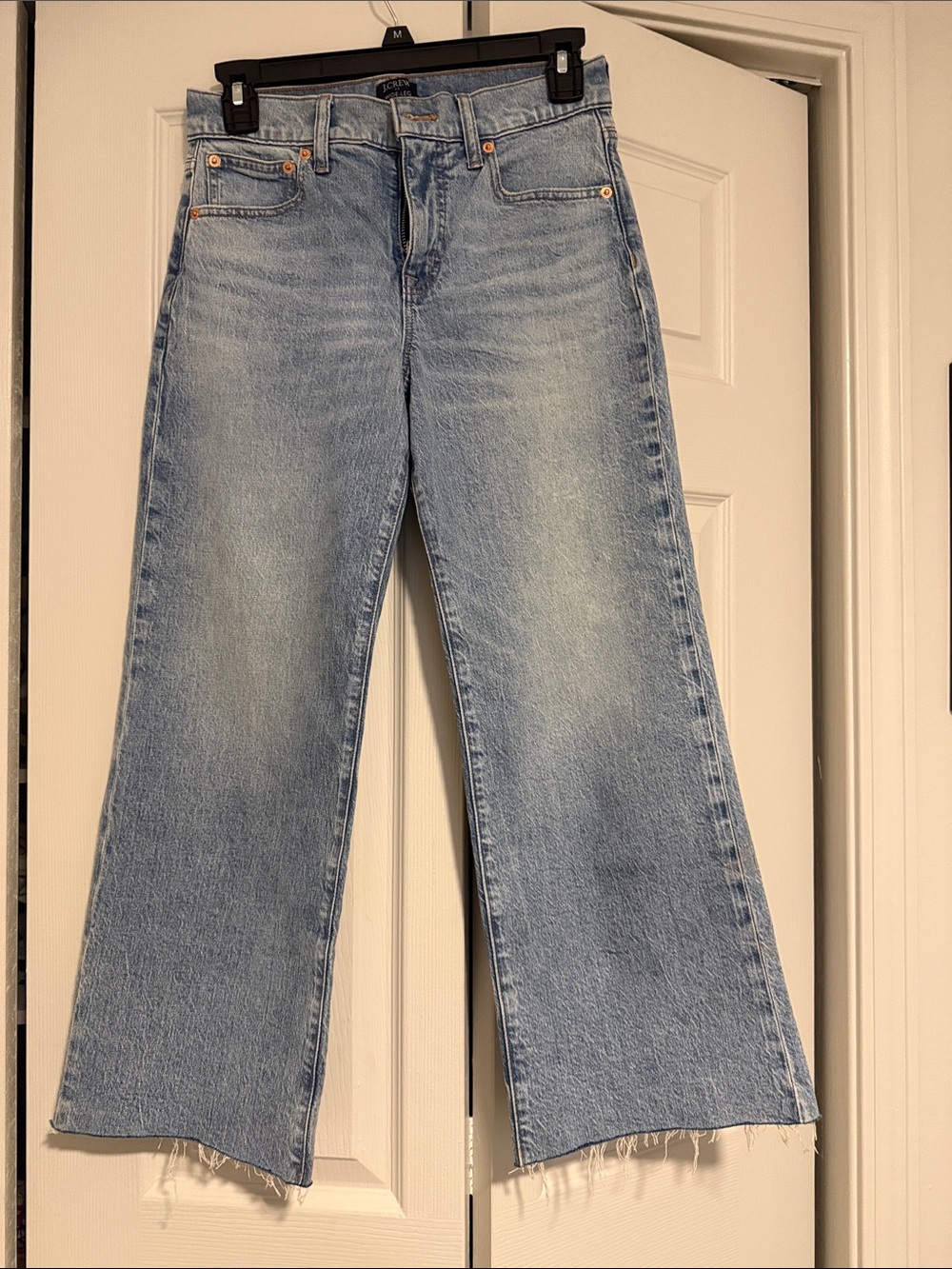 J. Crew Light Wash Wide-Leg Jeans with Frayed Hem
